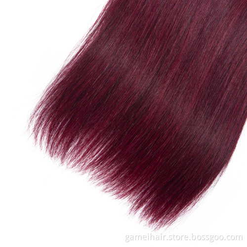 Wholesale Factory 1B 99J bundle With Closure Straight Hair Weave Cuticle Aligned Hair With Frontal